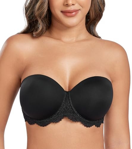 DotVol Women's Full Figure Strapless Bra Multiway Plus Size Underwire Contour Beauty Back Bra(Black,34DD)