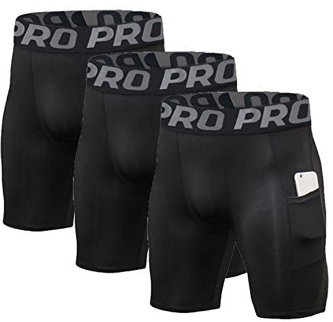 LANBAOSI 2-3 Pezzi Pantaloncini Compressione Uomo Compressione Uomo Corti da Palestra Asciugatura Fitness Pantaloni Corta Compressione Leggings Pantaloncini Compressi con Tasca per Cellulare