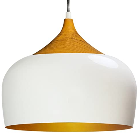 bamyum Kreis Pendelleuchte Esstisch Holzgemustert Weiß Gold Ø30 cm, Hängelampe Esstisch Holzgemustert, Skandinavisch Pendelleuchte Vintage, Küchenlampe Hangend Vintage, Hängelampe Weiß Gold