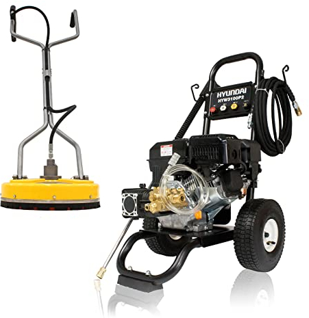 Hyundai 3100psi 212cc 10L/min Petrol Pressure Washer & 16 Flat Surface Cleaner with 3 year Warranty Black
