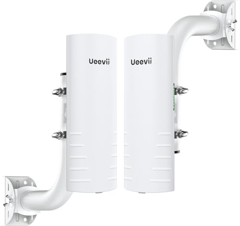 Ponte wireless per esterni con 2 staffe: UeeVii CPE452 Point to Point 5.8G WiFi CPE a lungo raggio - Funziona con Starlink - Estendi la rete per negozio Barn Garage, con antenna 14DBi 24V PoE 2 porte
