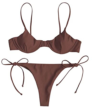Loalirando Maillot de Bain Femme 2 Pièces Sexy Bandage Biniki Brésilien String pour Vacances Plage Bronzage, Café B, M