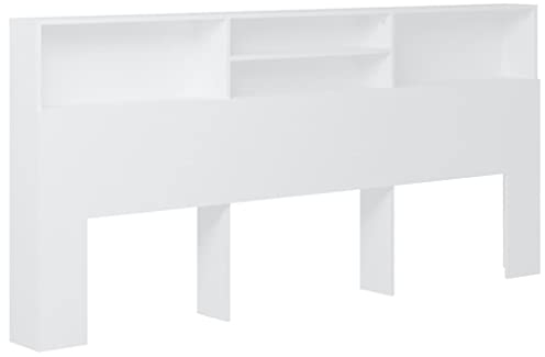 vidaXL Bett Kopfteil mit Ablagen und Regal - Wand-Kopfteil Bücherregal Betthaupt Schlafzimmer Weiß 220x19x103,5cm