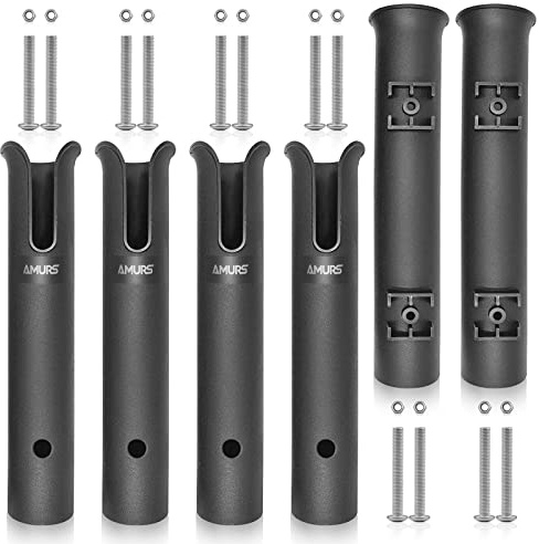 6-Tube Black Fishing Rod Holder with Mounting Screws,PVC Fishing Rod Rack