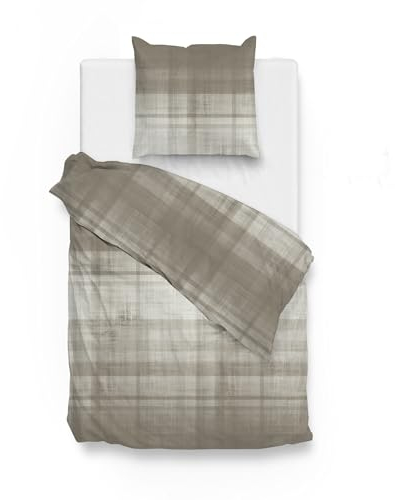 Heckett Lane ZO! Home Flanell Bettwäsche 'Marley', 100% Baumwolle. Rock Taupe, Größe:135x200 cm + 80x80 cm
