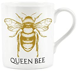 Purely Home Queen Bee Gold & Black Style - Small Fine Bone China White Mug Coffee/Tea Bee Themed Present Gift