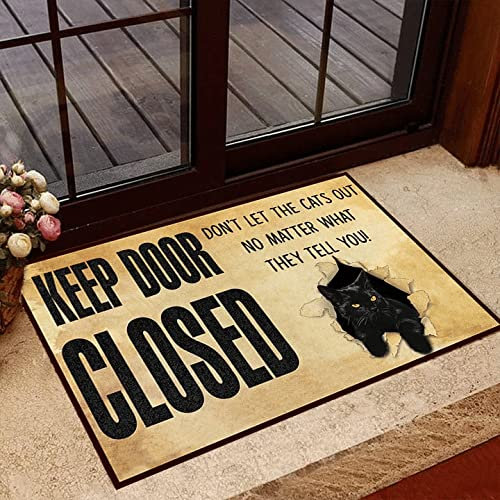 Agriism Black Cat In A Hole Doormat 2' x 1.3' Indoor Non Slip Rugs