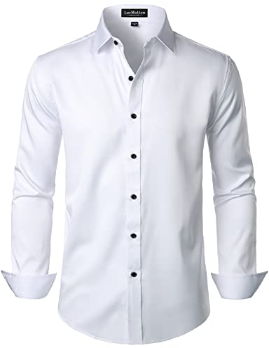 LucMatton Herrenhemd, formell, dehnbar, knitterfrei, langärmelig, schmale Passform, Button-Down-Shirt, für Hochzeit, Party, Weiss/opulenter Garten, Klein