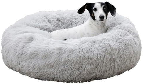 Kerbl Pet Kuschelbett Fluffy, Hundebett, Katzenbett, hellgrau, 19cm, Ø76cm, Polyester, Katzen, Anti-Rutsch-Boden, weiches Füllmaterial