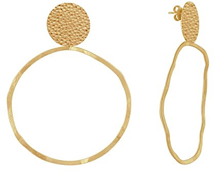 LES POULETTES BIJOUX - Matter Messing Nagel Ohrringe Gehämmerten Scheibe und Well Ring - Gold