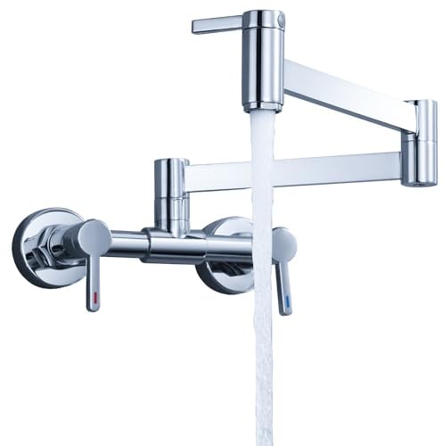 Hot and Cold Pot Filler Tap with Aerator, Folding Pot Filling Faucet, Kitchen Stove Brass Faucet, Lead Free, Chrome