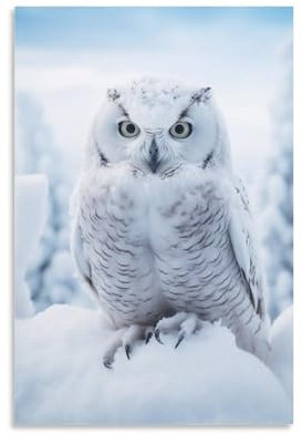 FOCCAR Schnee-Eule Leinwand Wanddekoration Weiß Niedlich Modern Stil Tier Poster Wandkunst für Wohnzimmer Schlafzimmer Kunstwerk