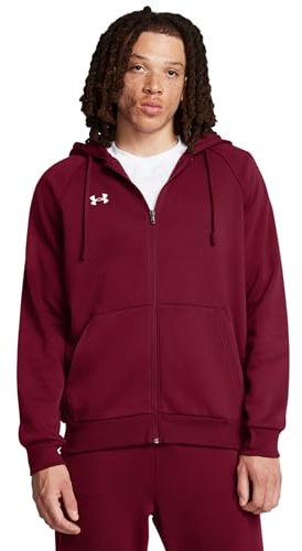Under Armour Men's Rival Fleece Full Zip Hoodie Hooded Sweatshirt, (625) Cardinal / / White, M