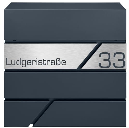 Briefkasten mit Zeitungsfach in Anthrazit, Edelstahlbriefkasten, Wandbriefkasten Briefkasten mit Schloss und Zeitungsfach - Jetzt mit Lasergravur erhältlich (Model 3)