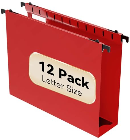 Nordun Kunststoff-Hängemappe, extra Kapazität, verstärkte Hängemappen mit robuster 5,1 cm Erweiterung, Aktenschrank-Ordner, Briefgröße, Hängeorganizer für sperrige Akten, Rot, 12 Stück