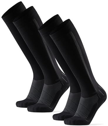 DANISH ENDURANCE 2 Paar Kompressionsstrümpfe, Sport Kompressionssocken, 21-26 mmHg, Unisex, für Herren & Damen, Schwarz/Grau, 35-38