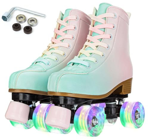 XUDREZ Rollschuhe für Mädchen und Damen, leuchtende Derby-Skates, hohe Oberseite, zweireihig, verstellbar, PU-Skates, Schuhe für Kinder, Anfänger, drinnen und draußen (39)