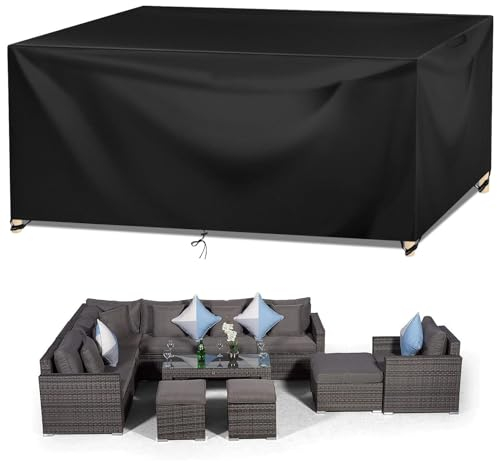 Wanocean Housses de Meubles de Jardin, Housse Salon de Jardin Bache de Protection Table Extérieur Imperméable 420D Oxford Anti-UV Résistance au Vent Carré (250x250x90cm)