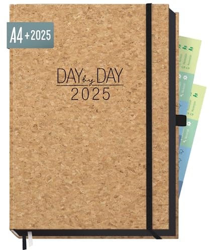 Häfft® Organizer Day by Day Maxi 2025 A4 “Kork” 1 Tag 1 Seite - Tageskalender, Tagesplaner, Terminkalender, Terminplaner, Buchkalender - nachhaltig & klimafreundlich
