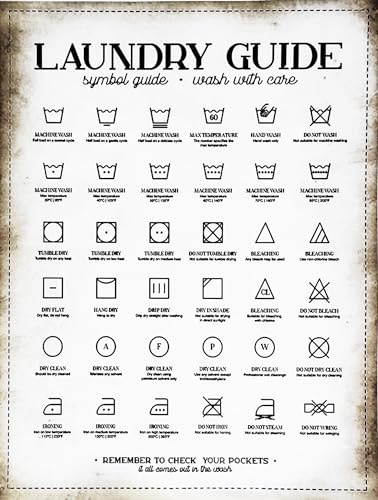 KUSTOM ART Dekoratives Wandposter für Waschküche, Badezimmer, Waschmaschine, Symbole Waschen, Waschanleitung, Kunstdruck auf beschichtetem Papier, 42 x 30 cm, ohne Rahmen