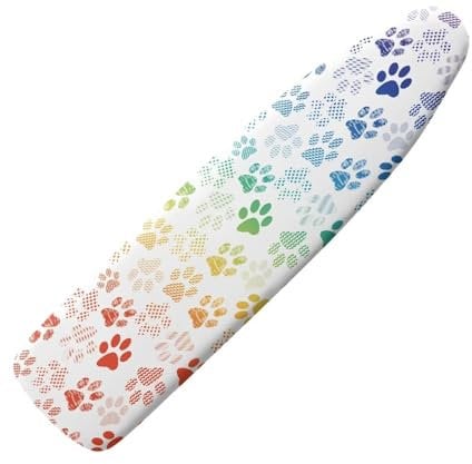 HOWILATH Colourful Dog Paws Ironing Board Cover 135 x 45cm Universal Elastic Pad for Iron Boards Anti Slip Iron Board Cover, Easy Installation-XL