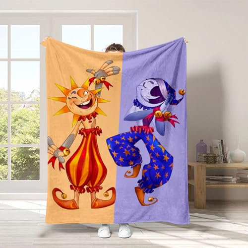 Xinchangda FNAF Decke aus superweichem Mikrofleece, 5 Nächte, Spiel-Sicherheitsdecke, Sonnentropfen und Mondtropfen, niedliche Flanelldecke für Bettwäsche, Sofa