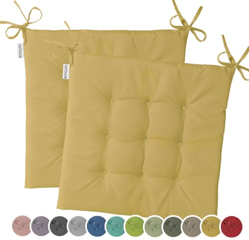 heimtexland 2er Pack Outdoor Stuhlkissen Sitzkissen wasserabweisend wetterfest Gartenkissen 40x40 gesteppt Gartenstuhl Gartenbank Polster Kissen UV-beständig Typ551 Senfgelb