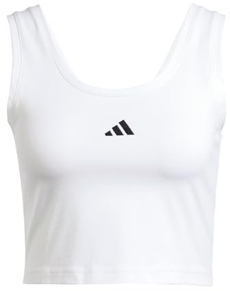 adidas Women's Essentials SMALL Logo Cotton Lifestyle Tank, White/Black, L