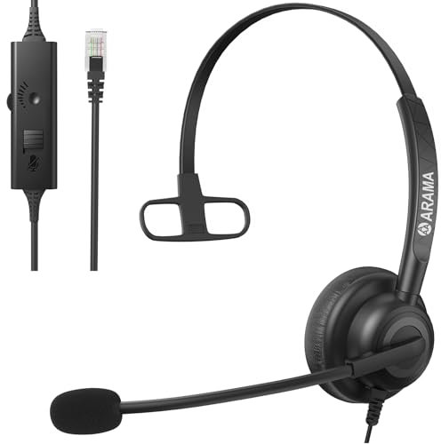 Arama Yealink Headset with Microphone Noise Cancelling, RJ9 Telephone Headsets for Office Phones Compatible with Yealink T20P T21P T26P T23G T46G T48G T42S T46S Avaya 1608 9608 9611 Grandstream Phones