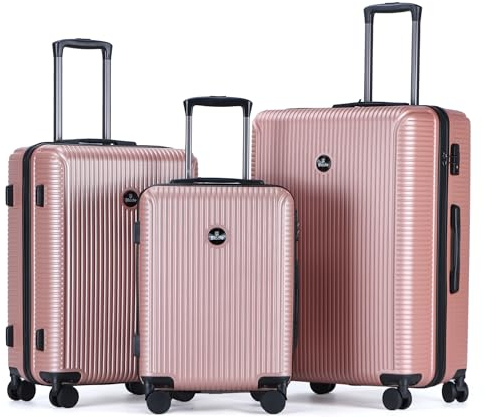 Blade Kofferset 3 Teilig - Hartschalen Koffer Trolleys - Leichter Rollkoffer Handgepäck aus ABS mit TSA Schloss - 4 Spinnräder Koffer - 3er Reisekofferset (Rose Gold-Set)