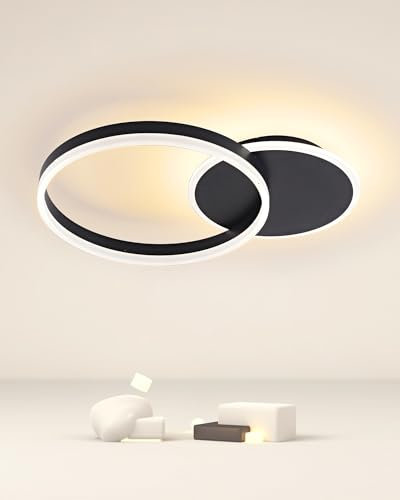 MOUNM Plafoniera LED Soffitto Dimmerabile 3000K-6000K, Lampadario Soggiorno, 36W 3600lm Alluminio, Camera da Letto con Telecomando, Salone da Due Cerchi