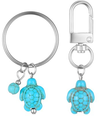 Tyqour 2 Stück Schildkröte Schlüsselanhänger Metall Schildkröten Schlüsselanhänger Reise Meeresschildkröten Anhänger Geschenk Turtle Keychain für Partner Familien Beste Freundin