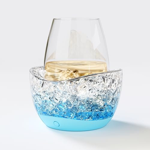 Raffreddatore per vino per bicchieri senza gambo, mantiene i tuoi bicchieri di vino freddi, 10 modalità di luce colorata, accessori separabili per il vino(Blu)