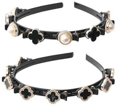 Qiwenr 2 Strass Elastisches Haarband, Modische Haarreife Mit Strasssteinen Für Gebrochenes Haar, Haarband Mit Twist Und Clips (Schwarz+Weiß)