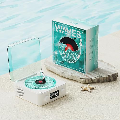 The Waves Vinyl Player, Aqua Vinyl Speaker Turntable Bluetooth Turntable Waves Vinyl Bluetooth Speaker Compatible with Bluetooth Waves Vintage Vinyl Record Player