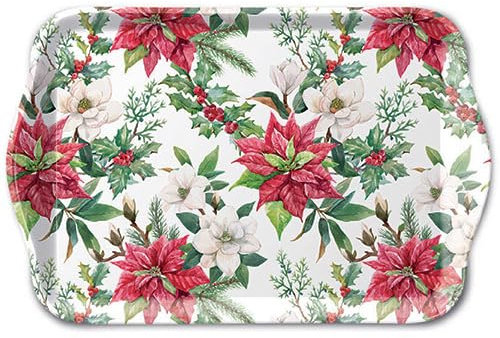 Ambiente kleines Tablett Serviertablett Dekotablett 13x21 cm Melamin Winterblumen Christstern Poinsettie Zweige Winter Weihnachten Serie Christmas Florals