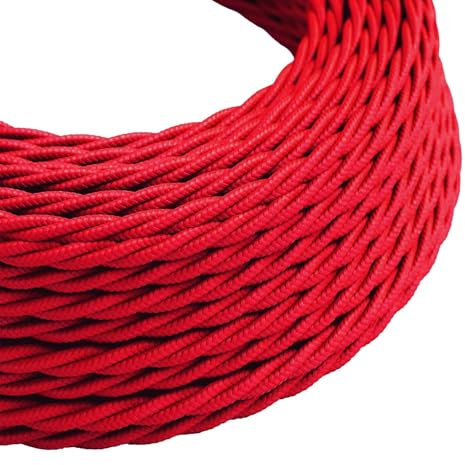 DC VOLTAGE 10M 3 Core Twisted 0.75 mm Italian Braided Electric Cable Fabric Covered Wire Electrical Cable Flexible Wire Lamp Cable for Lighting Other Appliances (Red)