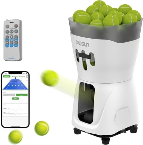 PUSUN Mini machine à balles de tennis portable PT - Prend en charge l'application et la télécommande - Peut contenir plus de 65 balles - Facile à utiliser
