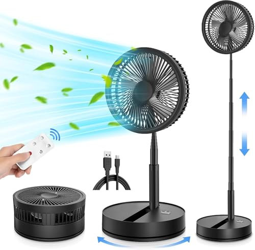 LIPETY Ventilador de Pie Oscilante Portátil Plegable, 9 7200 mAh Bateria Recargable USB C Pequeño Mesa Ventiladores con Control Remoto, Ventoinha Pedestal Silencioso para Hogar Dormir Oficina Viaje