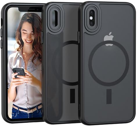 Nupcknn für iPhone X/XS Hülle Magnetisch mit Magsafe (TOP Militärschutz & Magnetkraft) Handyhülle für iPhone X/XS Case Durchscheinende Matt Rückseite Dünn Stoßfest Schutzhülle Schwarz