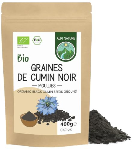 Semillas de Comino Negro Orgánicas Molidas de Alpi Nature, Polvo de Comino Negro para Cocinar, Condimentar y Hornear (400G)
