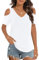 Elesomo Short Sleeve Tops for Women V Neck Tshirts Cold Shoulder Shirt, White M