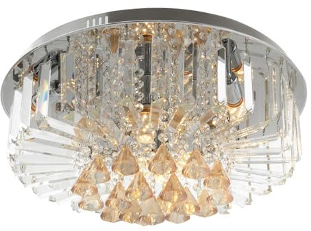 ZENGRICE Kronleuchter,Flush Mount Hängeleuchte,Moderne Kristall Luxus Runde LED Deckenleuchte Einbauleuchte 50cm,Standard E14 Lampenhalterung,Runde Basis,für Küchen, Flure, Wohnzimmer, Schlafzimmer
