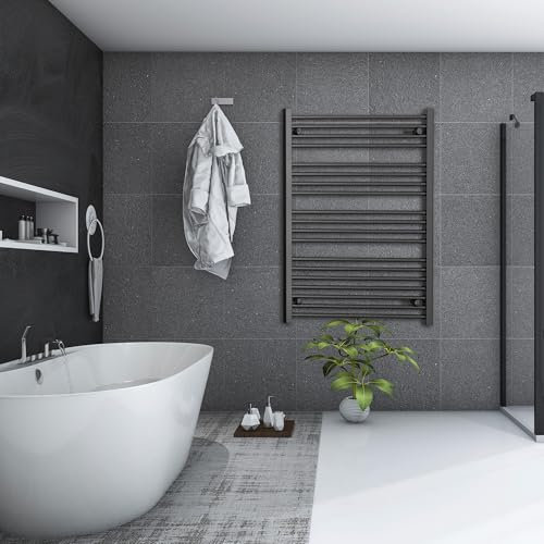 800mm Wide Black Heated Towel Rail Straight Flat Bathroom Warmer Radiator Rack Central Heating Turkish Zone (800mm Wide x 1000mm Height)