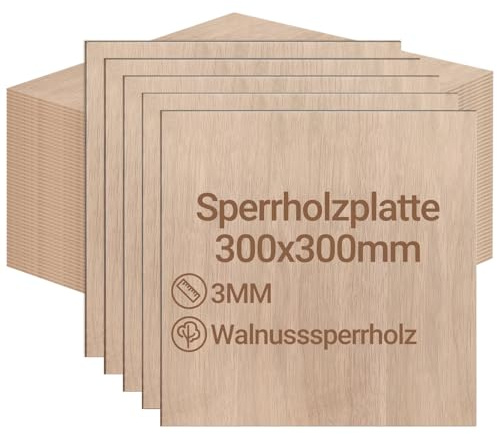 Eikuavons Sperrholzplatte 3mm 300x300mm 24 Stück Walnuss holzplatte Zuschnitt Nach Bastelhölzer Holz für Modellbau Laserschnit Laser Gravur Holz Brennen Malerei DIY Ölmalerei