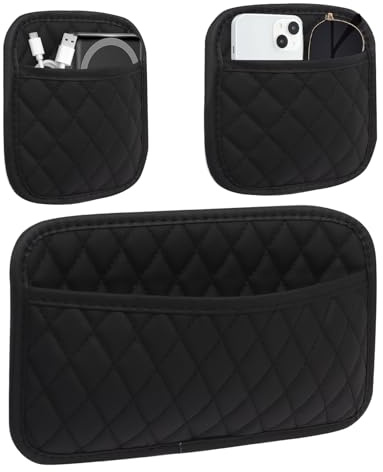 Sueving Car Side Pocket Organizer, 3pcs Black Car Seat Gap Filler Organizer, PU Leather Cars Door Pocket Pouch for Coins, Glasses, Phones, Cards, Keys (Black)