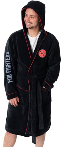 Foo Fighters Mens Black Logo Hooded Bathrobe | Cosy Fleece Loungewear with Long Sleeves | Music Merchandise for Relaxation | Official Merch
