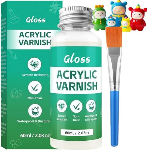 Air Dry Clay Glaze with Brush, Decorators Varnish, Clays Varnish for Air Drying Clay - Prevents Cracking & Yellowing, Waterproof High-Gloss Finish for Clays Crafts (60ml)