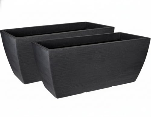 Jardinera Decorativa Grande para Interior y Exterior - Macetero Efecto Piedra de 80 x 40 cm, Ideal para Plantas Naturales y Orquídeas, Macetas Decorativas Modernas, Resistente Ligero Polietileno (2)