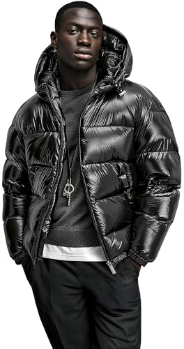 REPUBLIX Herren Glanz Puffer Winter Jacke für Männer mit Kapuze RJ-8027